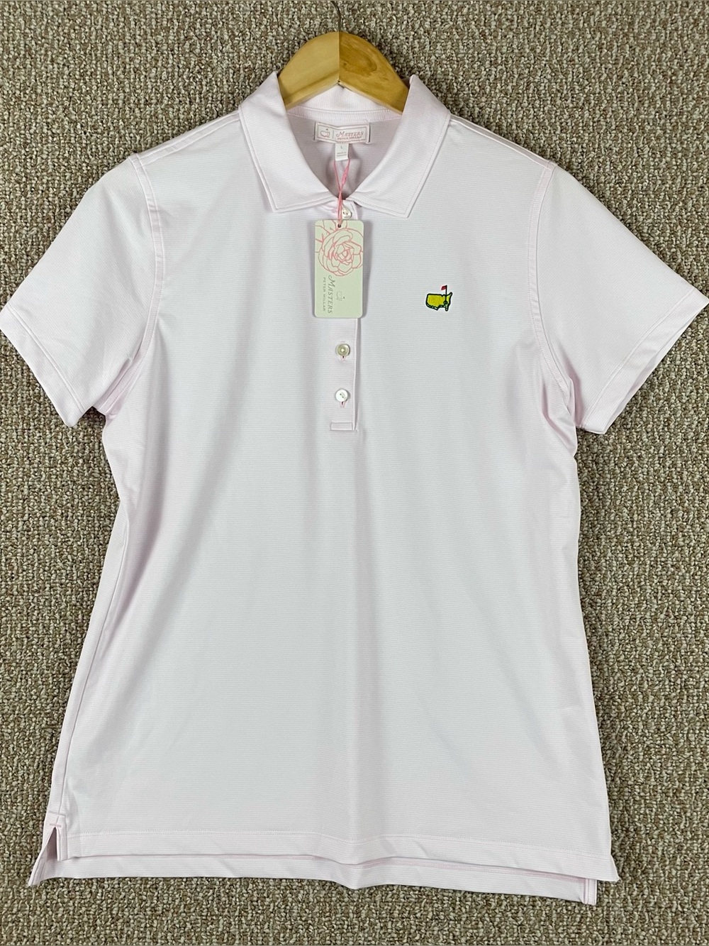 Master’s Peter Millar Polo Shirt Womens Large Pink Short Sleeve Golf NWT T618
